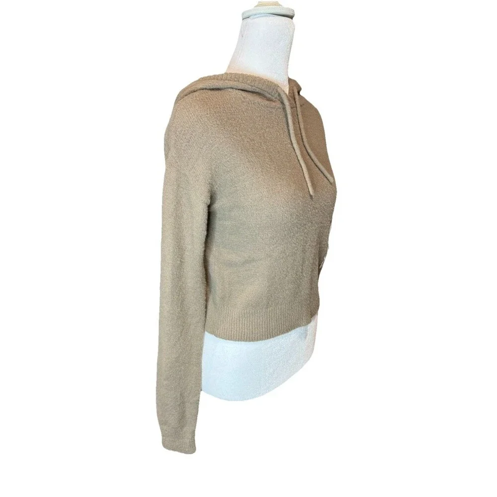 SO Juniors Hoodie XS Beige Eyelash Plush Yard Crop Khaki Loungewear Womens NWT